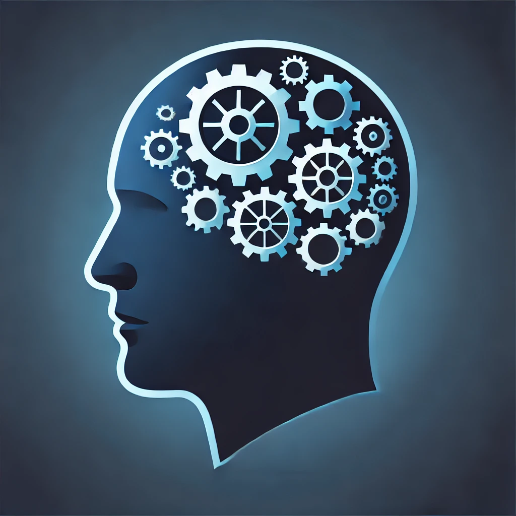 Silhouette of a human head with gears inside representing thought processes