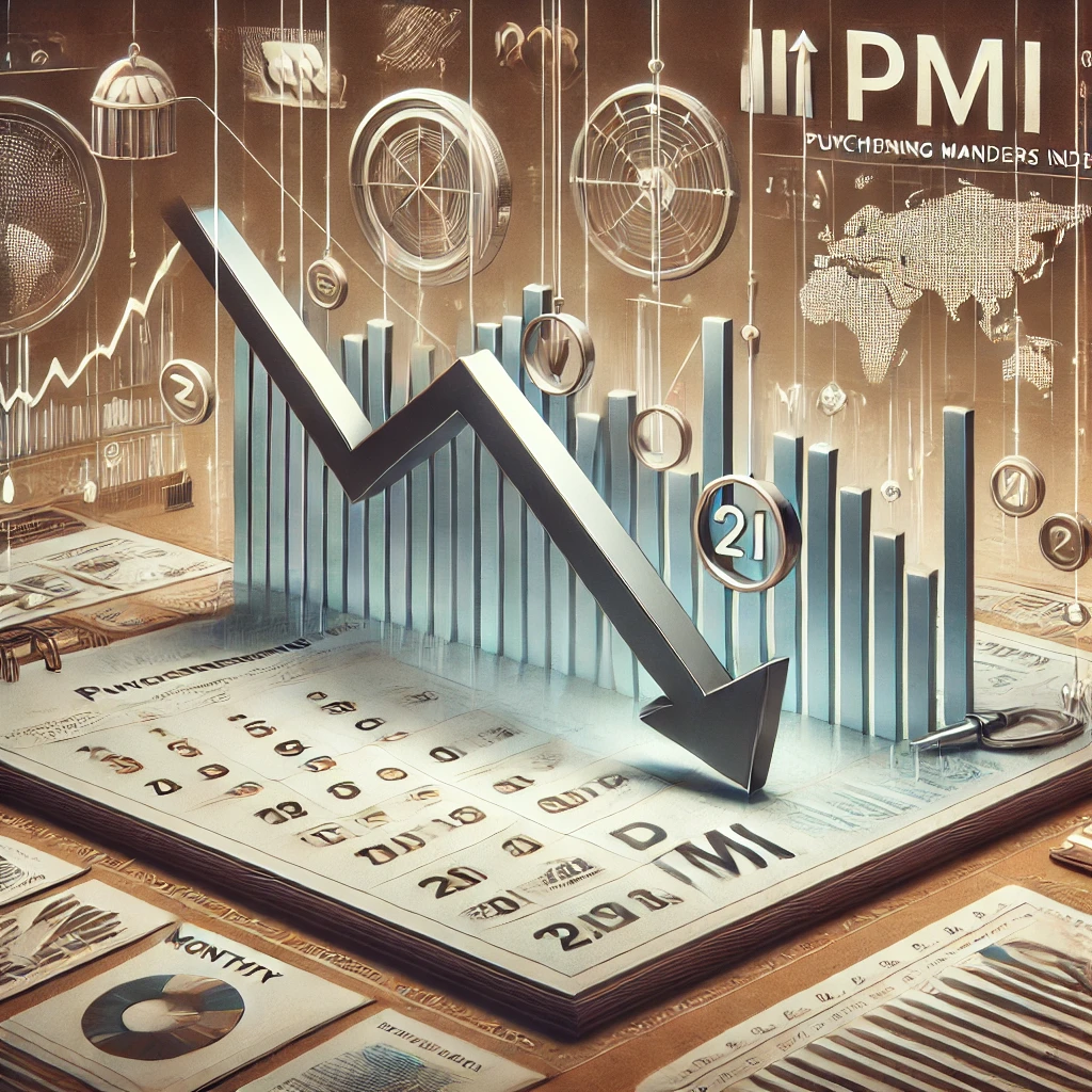 PMI report illustration showing declining manufacturing trends